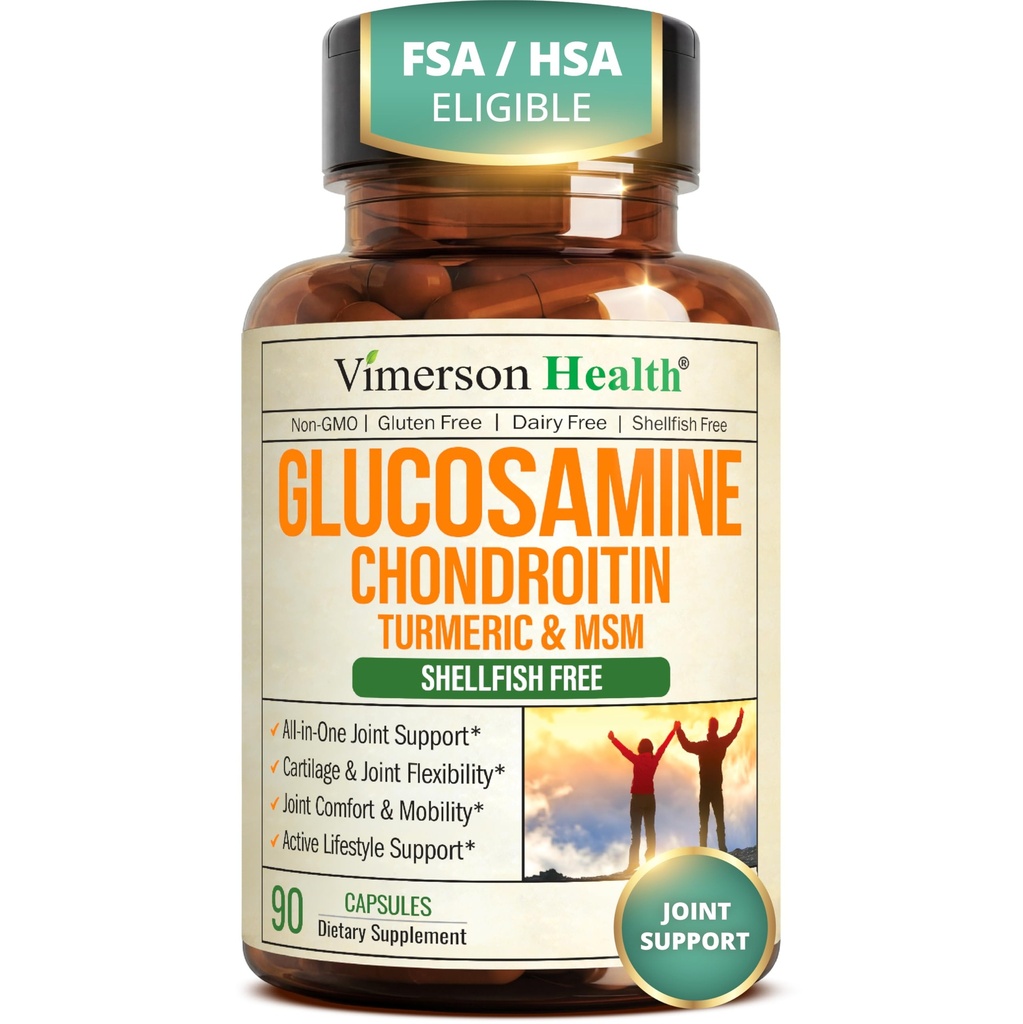Glukosamine Chondroitin MSM – felles støttetilskudd for kvinner og menn med glukosaminsulfat 1500 mg, Chondroitin og MSM – for Cartilage, felles helse og fleksibilitet – 90 kapsler