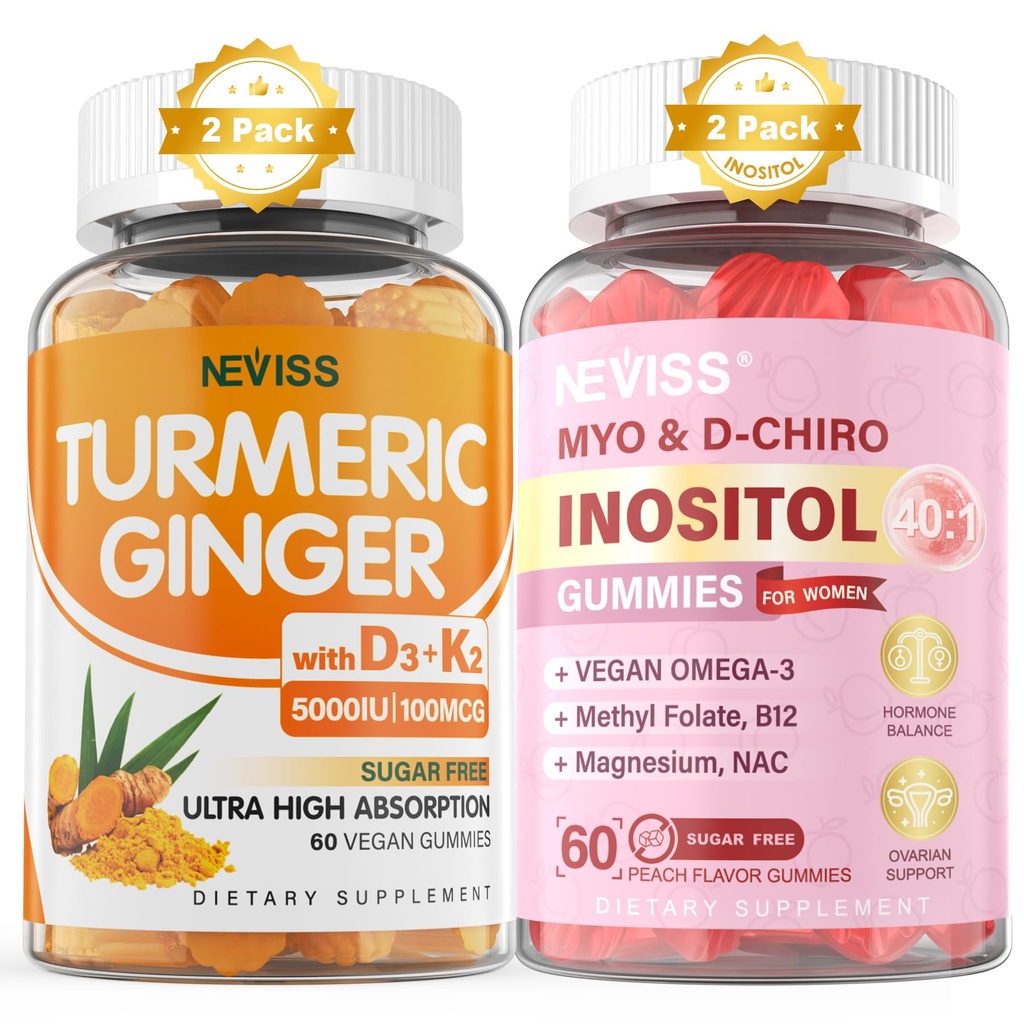 Sukker Gratis 2Pack Ginger Gummies & 2Pack Myo-Inositol & D-Chiro Inositol Gummies