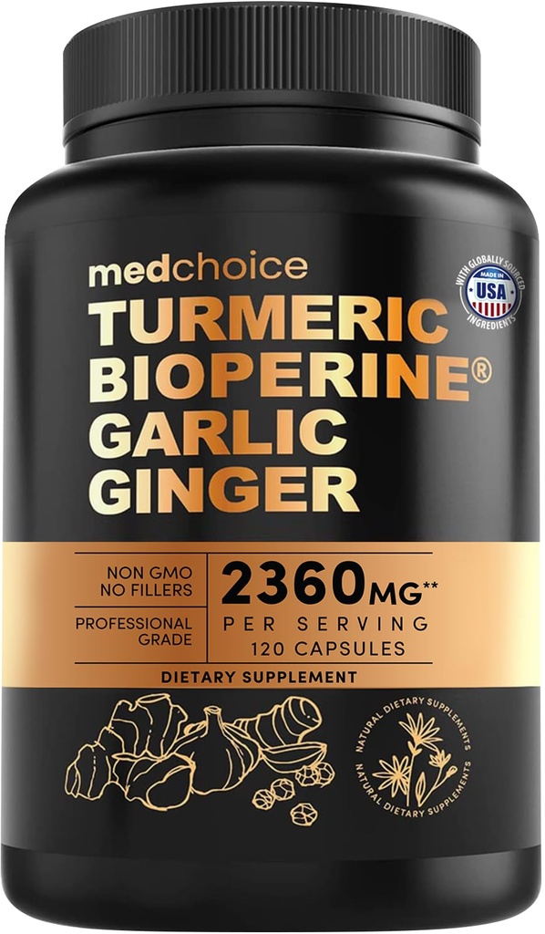 4-i-1 gurkemeie og hvitløk Kosttilskudd med BioPerine – 2360 mg gurkemeie Ginger Root Capsules med hvitløk – høy potens Herbal Blanding (120 ct)