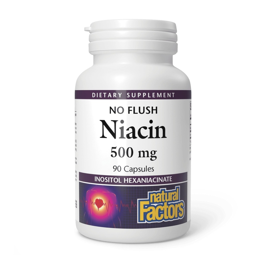 Naturlige faktorer Ingen Flush Niacin 500 mg, 90 tabletter