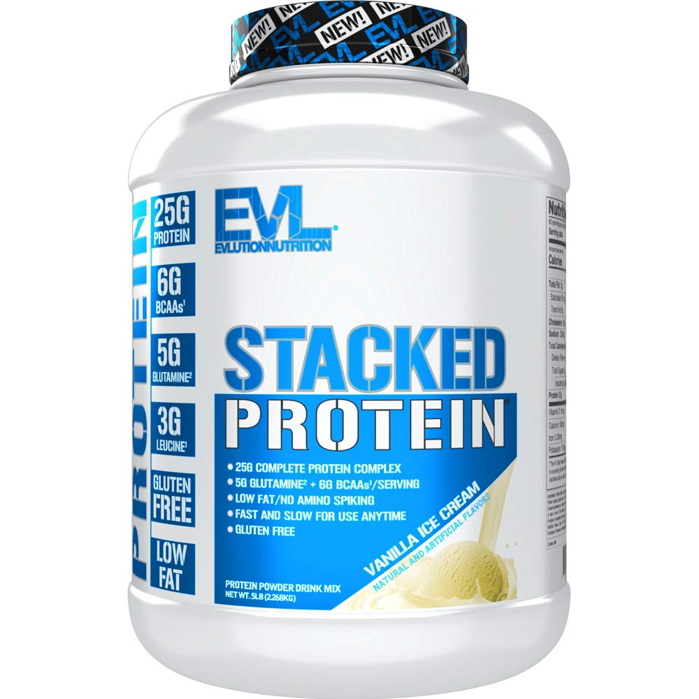 Evlusjon Ernæring Stacked Proteinprotein pulver med 25 gram protein, 6 gram BCAA og 5 g glutamin (Vanilla Ice Cream, 5 LB)