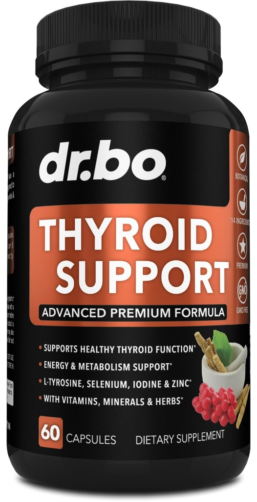Thyroid støtte for kvinner og menn Supplement - Naturlig metabolisme, Mood & Energi Enhancer med L-Tyrosin Selenium Iodine Sink Bladderwrack Kelp & Ashwagandha Thyroid Supplement Complex Vitamin 60 piller