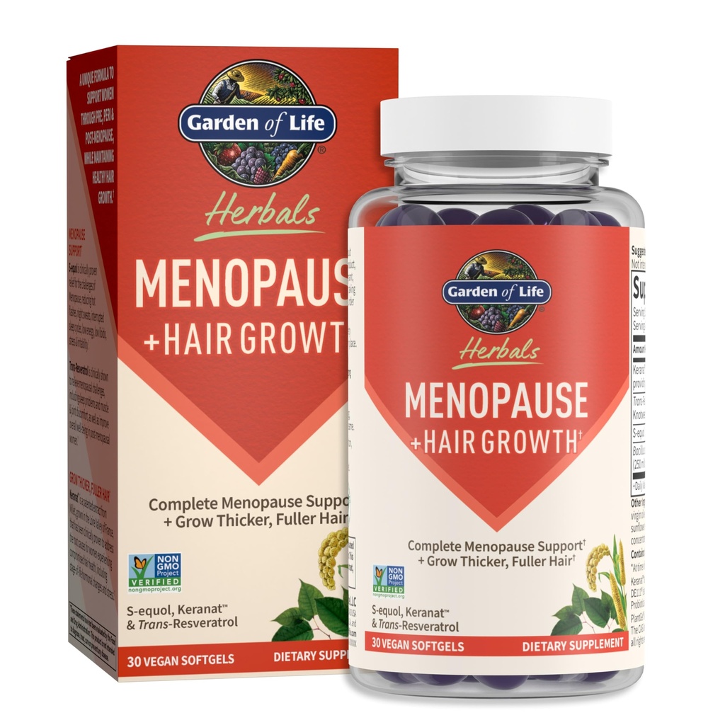 Livshage Herbals Menopause Supplement med S-equol & Trans-Resveratrol for multi-Symptom Relief, Keranat for Thicker, Fullere hårvekst - Ikke-GMO, Glutenfri, Vegansk, Berry Flavor, 30 Serveringer
