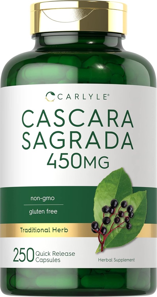 Carlyle Cascara Sagrada Capsules  450 | 250 Grev | Herbal Supplement | Ikke-GMO, Glutenfri
