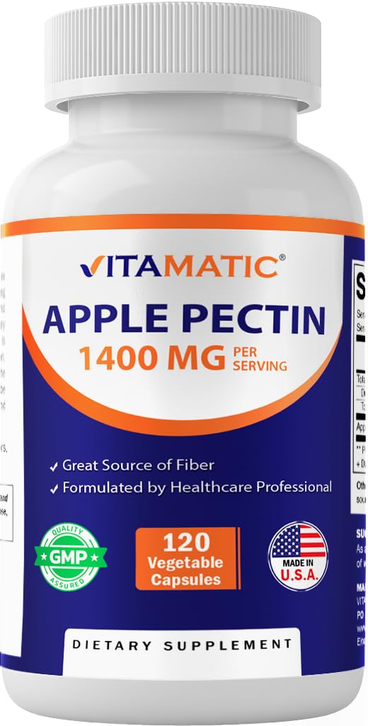 Vitamatic Apple Pectin 700mg – 120 vegetariske kapsler per flaske naturlig kosthold fiber Supplement – støtter digestiv helse og regelmessighet*