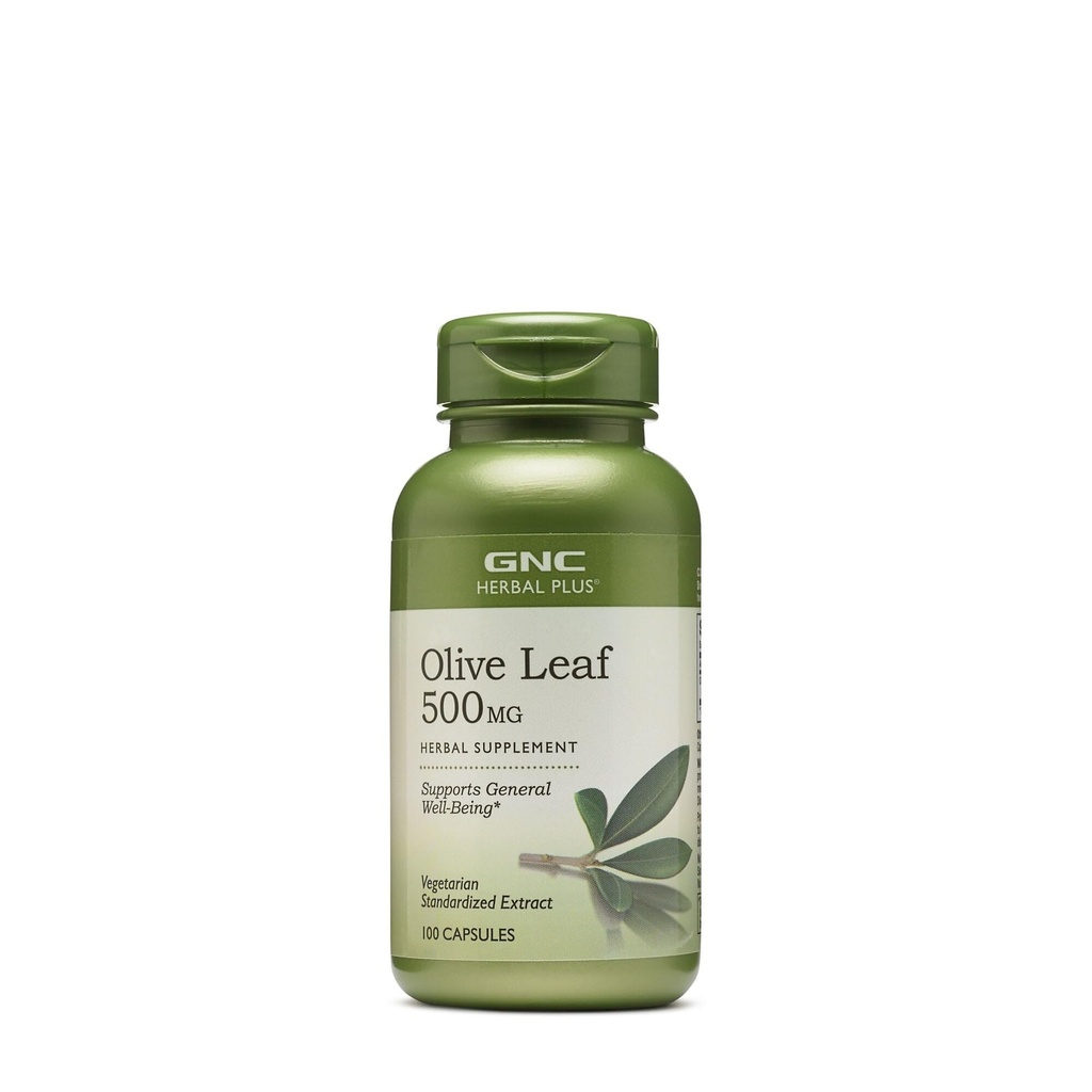 GNC Herbal Plus Olive Leaf 500mg Supplement, vegetarisk, støtter generell velvære, 100 serveringer