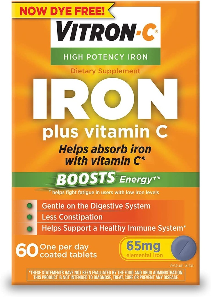 Vitron-C høy styrke jern Supplement med vitamin C, pakke med 3 (180 antall totalt)