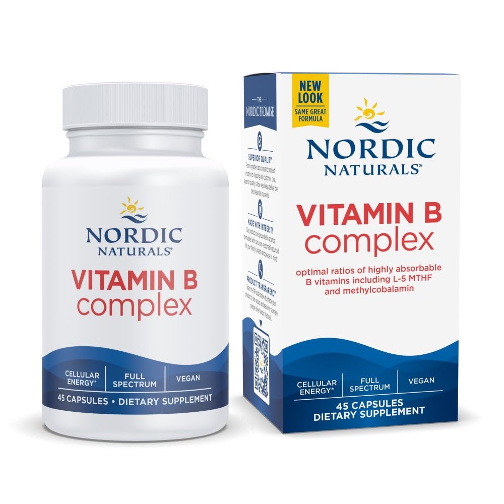 Nordic Naturals B Complex - 45 Kapsler Thiamin, Riboflavin, Niacin, B6 & B12, Folat, Biotin, Pantothenic Acid Hjerne Helse Helse Helse, Energi, Metabolisme Non-GMO Services