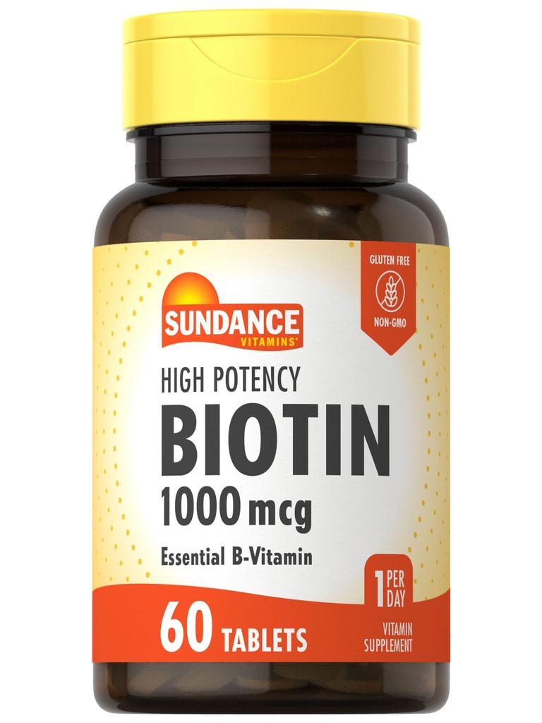 Sundance høy styrke Biotin 1000 mcg Supplement | essensielle B-vitamin tabletter | Vegetarisk, ikke-GMO & Glutenfri