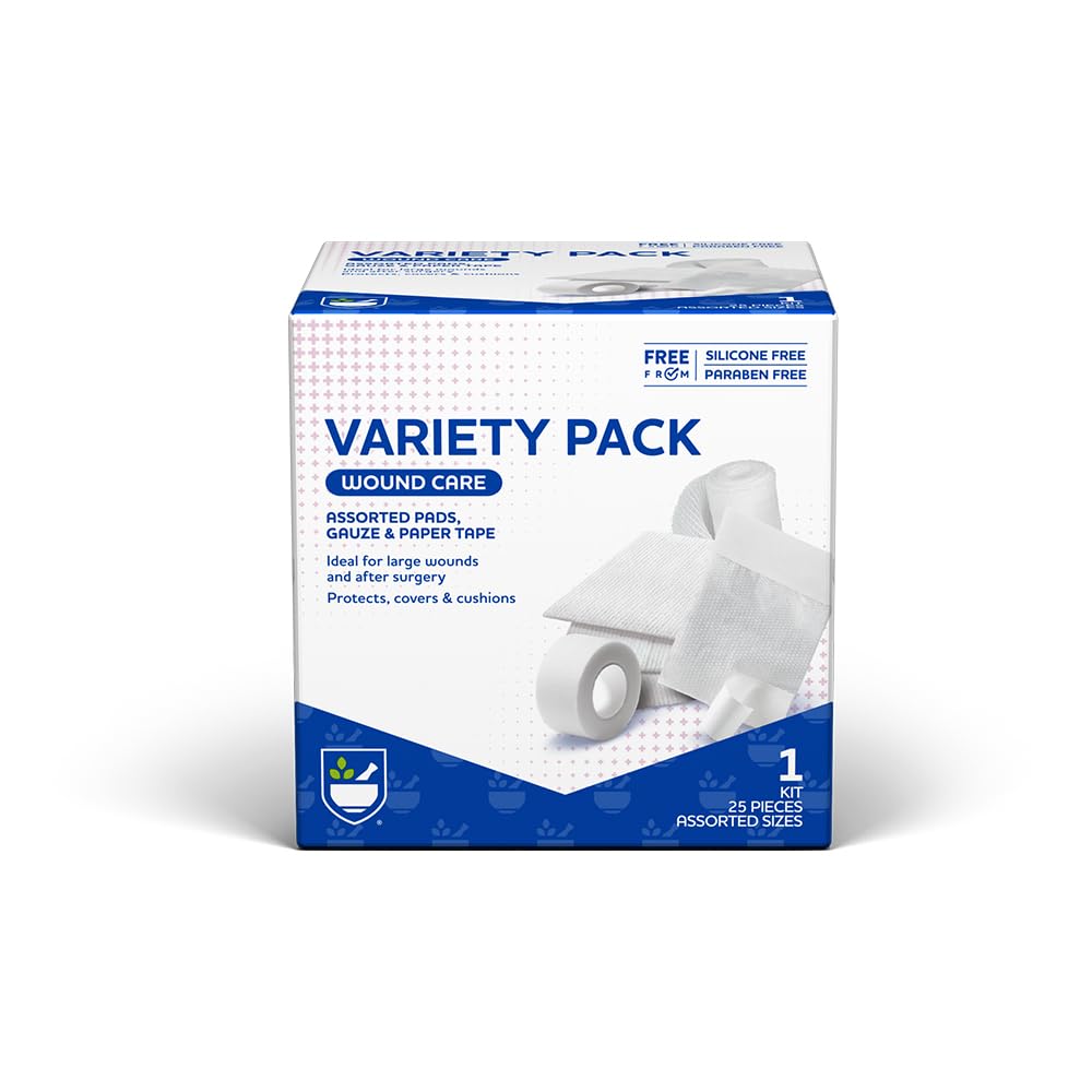 Ritehjelp Førstehjelp Gauze Pads, Variety Pack - Inkluderer 25 Assorterte Gauze Pads & Tape | Sterile Gauze Pads