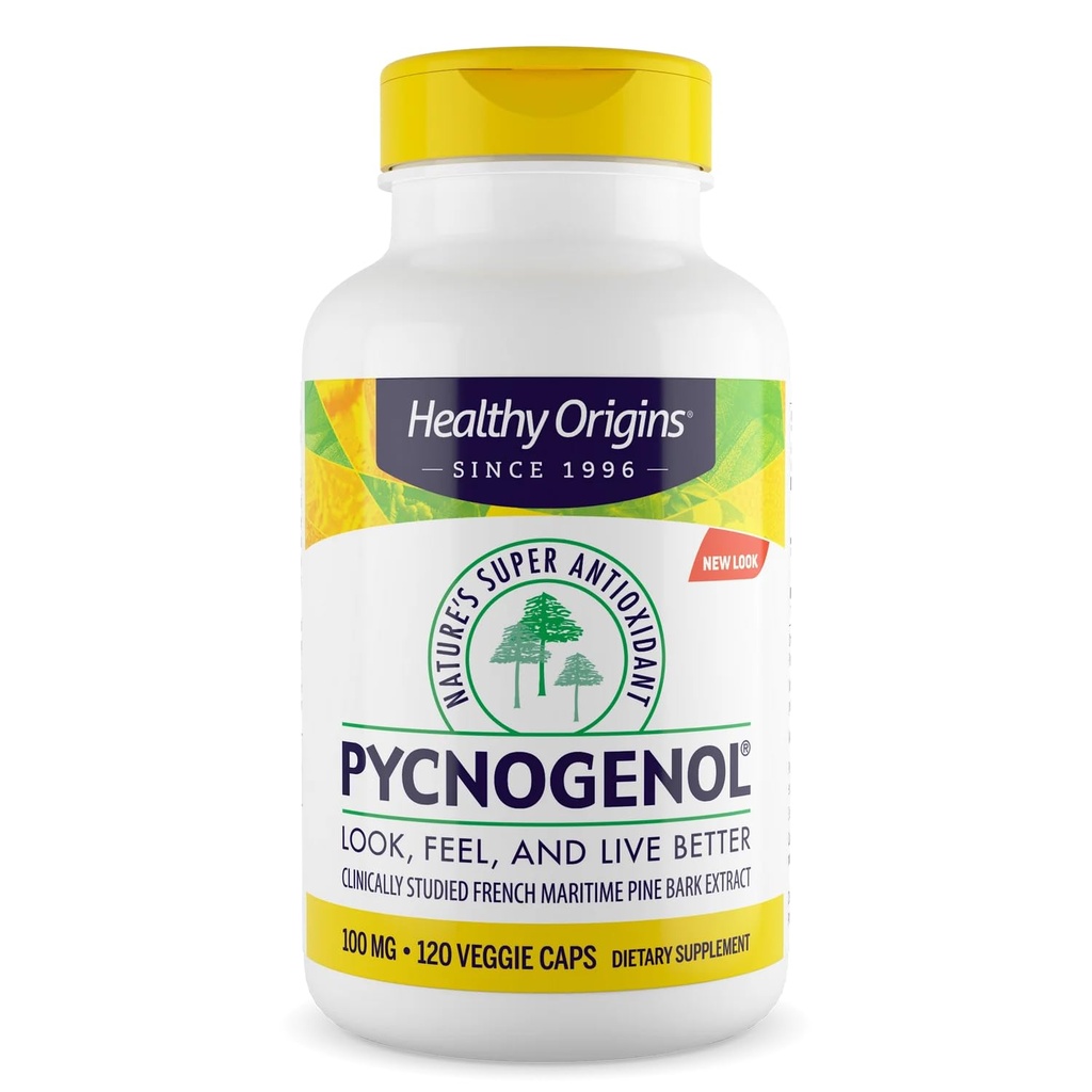 Sunn Origins Pycnogenol 100 mg (Naturens Super Antioksidant, Ikke-GMO, Glutenfri, Cardiovaskulær støtte), 120 Veggie Caps