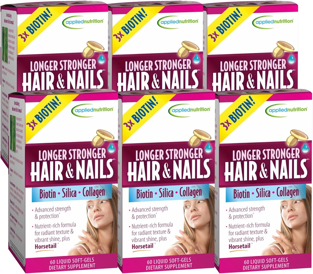 Brukt Ernæring Langere Sterkere Hår og negler - 60 Flytende Soft-Gels, Pakke med 6 - Biotin, Silica & Collage - 180 Serveringer