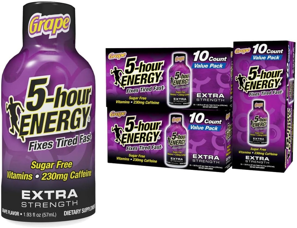 5-timers ENERGY ekstra styrke energi Shot, Grape Flavor, 30 greve, 1,93 oz., null kalorier og sukker-fri 230 mg koffeinert energi Shot, Aminosyrer og B vitaminer, kosttilskudd
