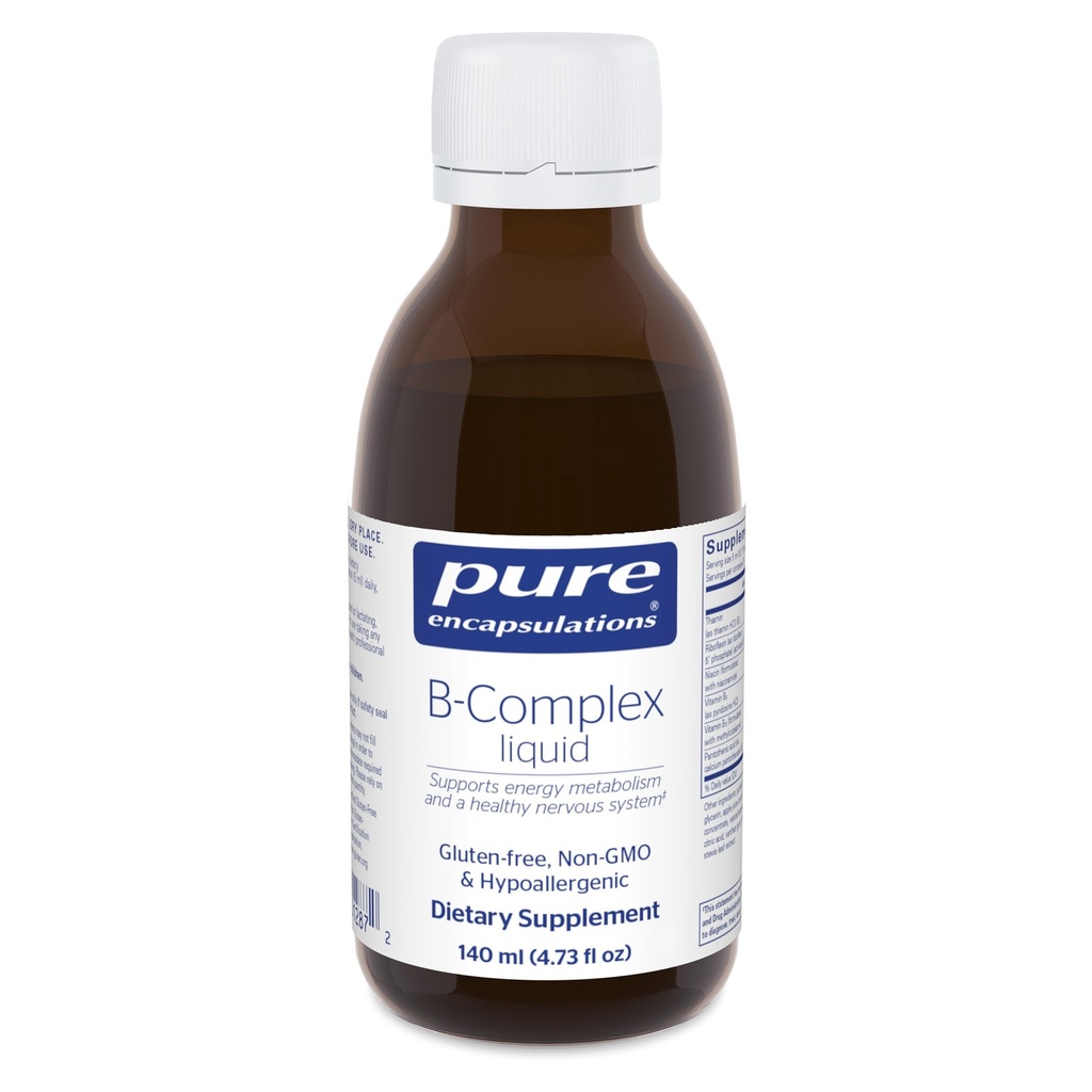 Ren innkapslinger B-kompleks væske - flytende vitamin B kompleks - for nerve & energimetabolisme* - Glutenfri og vegetarisk - 4,73 oz (140 ml)