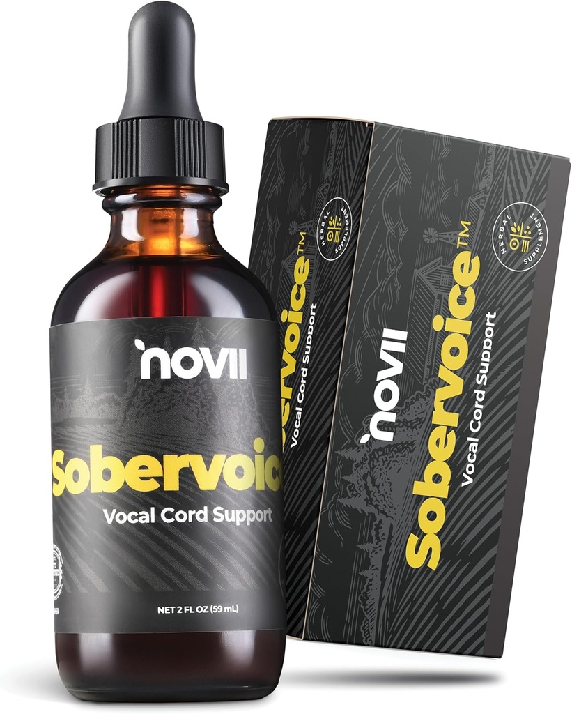 NOVII Sobervoice, Ultimate Vocal Health Drops - Herbal Relief fra Vocal Strain, Tørrhet & Hoarseness - Stemmeforsterkning Booster Drops, Vokal Relief for sangere, høyttalere, utøvere, 2 fl oz.