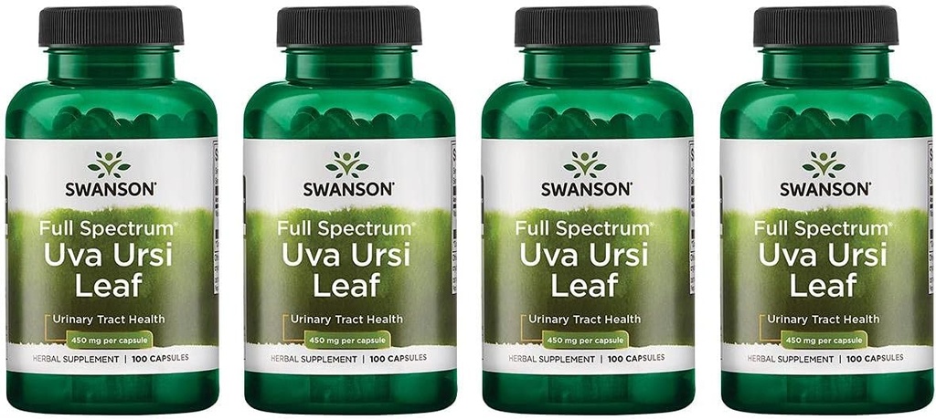 Swanson Full-Spectrum Uva Ursi Leaf - Herbal Supplement støtter nyre- og urinveistraktasje helse - kan støtte kardiovaskulær systemfunksjon & bladder helse - (100 kapsler, 450 mg hver) 4 Pakke