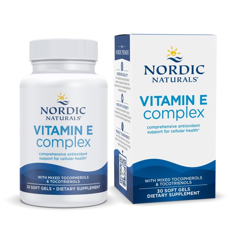 Nordic Naturals E-vitaminkompleks - 30 myke geler - 6 skjemaer av vitamin E for antioksidant støtte - cellebeskyttelse - ikke-GMO - 30 serveringer