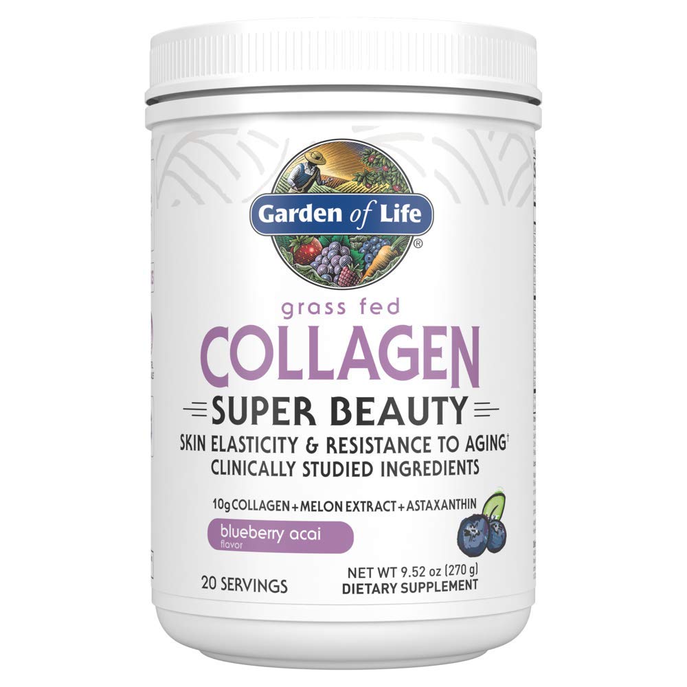 Livshage Grass Fed collagen Super Beauty Powder - Blåbær Acai, 20 serveringer, for kvinner Hudhår Nagler Joints, Collage Peptides pulver + Proteintilskudd