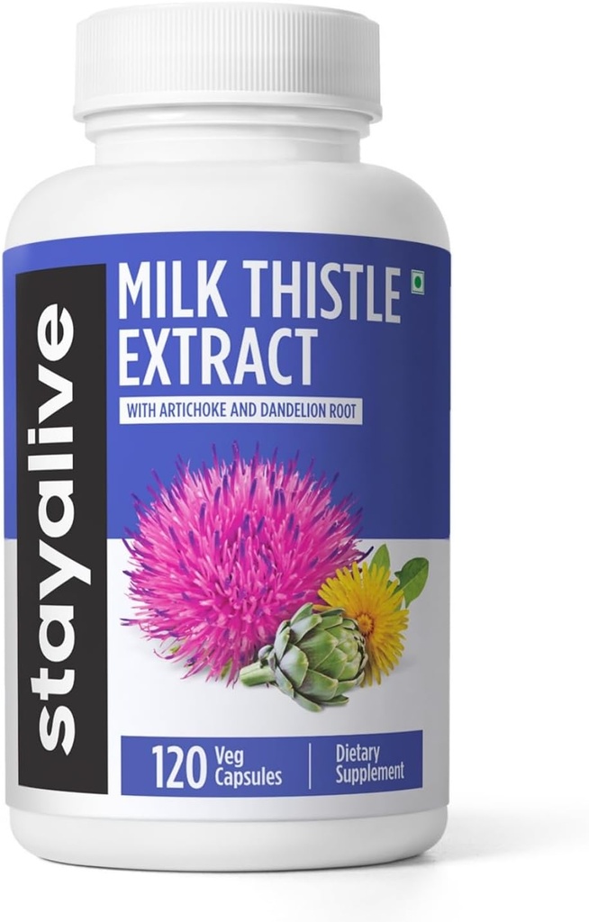 STAY ALIVE Melk Thistle Supplement med Dandelion Root og Artichoke Extract, 80% Silymarin Complex, 120 piller, 100% ren artichoke Leaf Extract pulver, ikke-GMO og glutenfri urtekapsler