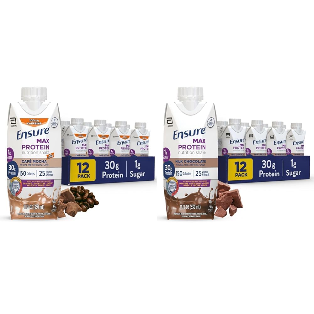 Sørg for Max Protein Ernæringshake med 30g Protein, 25 Vitaminer og mineraler, 7 Flavors inkludert Cafe Mocha og Melk Chokolade, Pakke med 12, Glutenfri