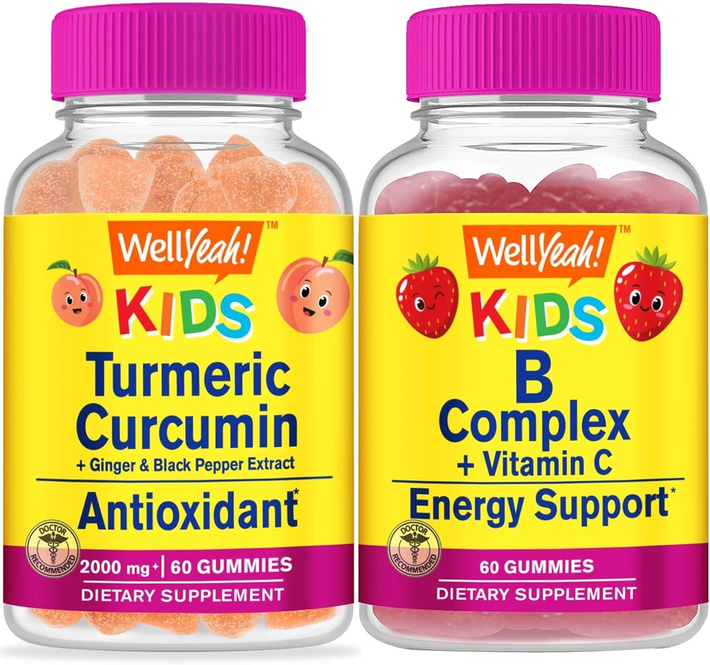 VelJa Türmeric Curcumin Kids + B Complex Kids, Gummies Bundle - Great Tasting, Vitamin Supplement, Glutenfri, GMO Gratis, Chewable Gummy
