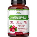 Zazzee Cranberry PACs, 72 mg PACs per kapsel, 2X styrke, 100% løselig, 120 vegansk kapsler, 50:1 ekstrakt, 18,200 mg styrke, rask aksjon, effektiv urinbåndsstøtte, laget i USA