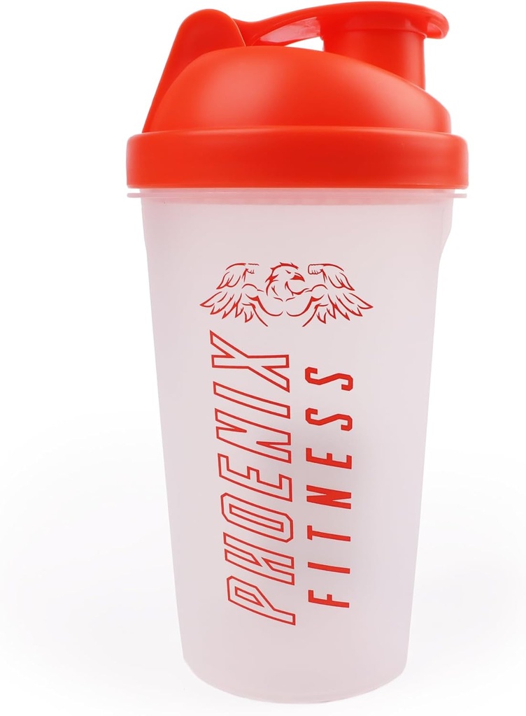 Phoenix Fitness Protein Shaker Flaske - 500ml Leakproof Flaske med skru toppen Lid og Mesh Grid - Oppvaskmaskin trygt BPA Gratis Sport & Gym Flaske - Orange
