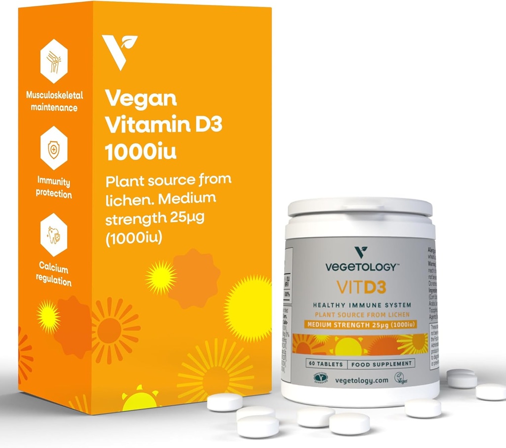 Chewable vitamin D3-tabletter – høy styrke 62,5 μg 2500IU vitamin D3 Kolekalciferol – Vegan glutenfri VIT D3 vitamintilskudd (60Ct)