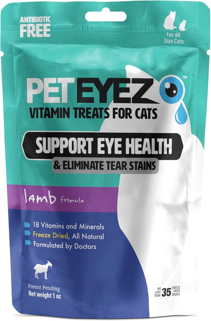 PetEyez Vitamin behandler for katter - Tear Stain Remover - Eye Health Support - Reduserer kløe og allergier - Lamb Flavor - 1oz