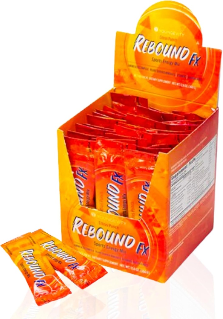Youngevity Rebound FXTM Citrus Punch On-The-Go Stick Packs – 30 Count Box – Sports energidrikk med vitaminer, Aminosyrer og elektrolytter – Naturlig kaffe – støtter Hydration og gjenoppretting