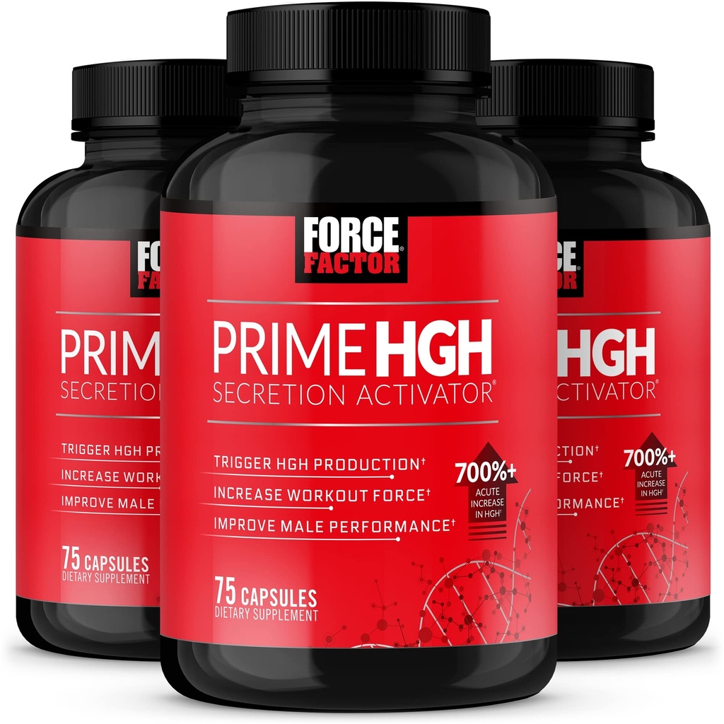 FORCE FACTOR Prime HGH Secretion Activator, 3-Pack, HGH Supplement for menn med klinisk studert alfastørrelse for å hjelpe trigger HGH produksjon, øke treningskraft, og forbedre ytelsen, 225 teller