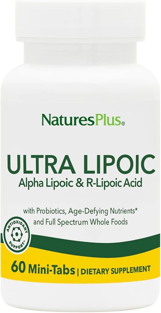 Natures Plus Ultra Lipoic - 60 Bi-laget Mini-Tabs - støtter gratis radikale forsvar med probiotika, næringsstoffer og hele matkonsentrater - Glutenfri - 30 Services