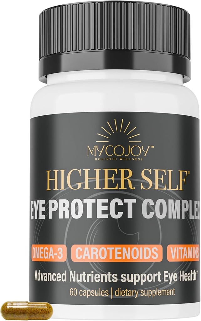 Høyere SELFTM Eye Protect Complex Blue Light Defense Advanced Daily Vision Support med Lions Mane, Omega-3, Lutein, Zeaxanthin, Bilbær Extract og Eyebright ® 60 Kapsler