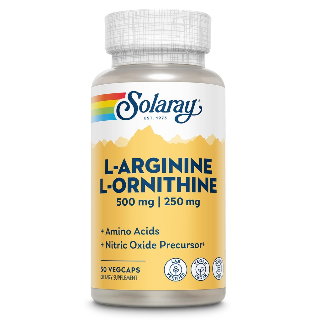 Solaray Free Form L-arginin og Ornithine Kapsler, 50 greve