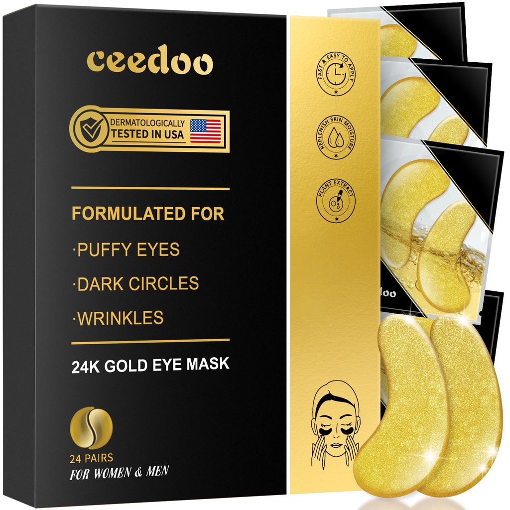 Under Øye Patches - 24 Par Gull Under Øyemaske for Puffy Øye, Mørke Sirkler, Øyeposer, Wrinkles, Collage Eye Gels med Rejuvening behandling, Gaver til kvinner