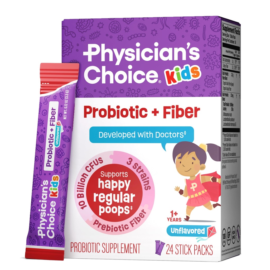 Legevalg Kids Probiotic + Prebiotic Fiber Packets (Alder 1+) - Støtter regelmessighet, Avslappende dyspepsi og et sunnt digestivsystem - Ingen Allergener eller Preservatives - Uslavored - 24 Pack