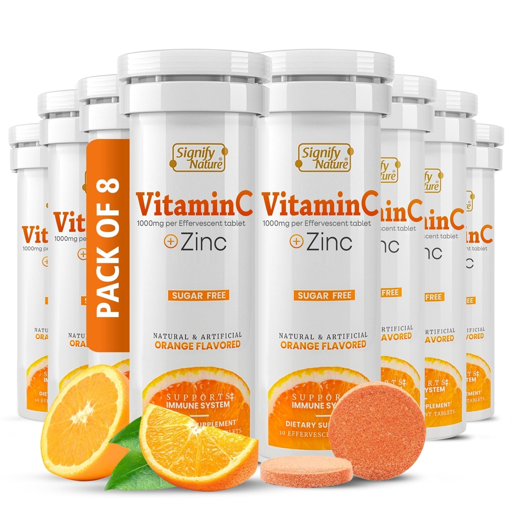 SIGNIFY NATURE Vitamin C 1000mg Effervescent Tabletter - Potent Immune Support VIT C med sink Supplement - Sukkerfri og vegansk Formel | Oppløselig vitamin C Tabletter - Vannløselig Fizzy Elixir - 80CT