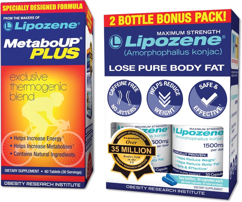 Lipozene vekttap piller dobbel pakke og MetaboUp Plus termogene kosttilskudd - Appetitt Suppressant