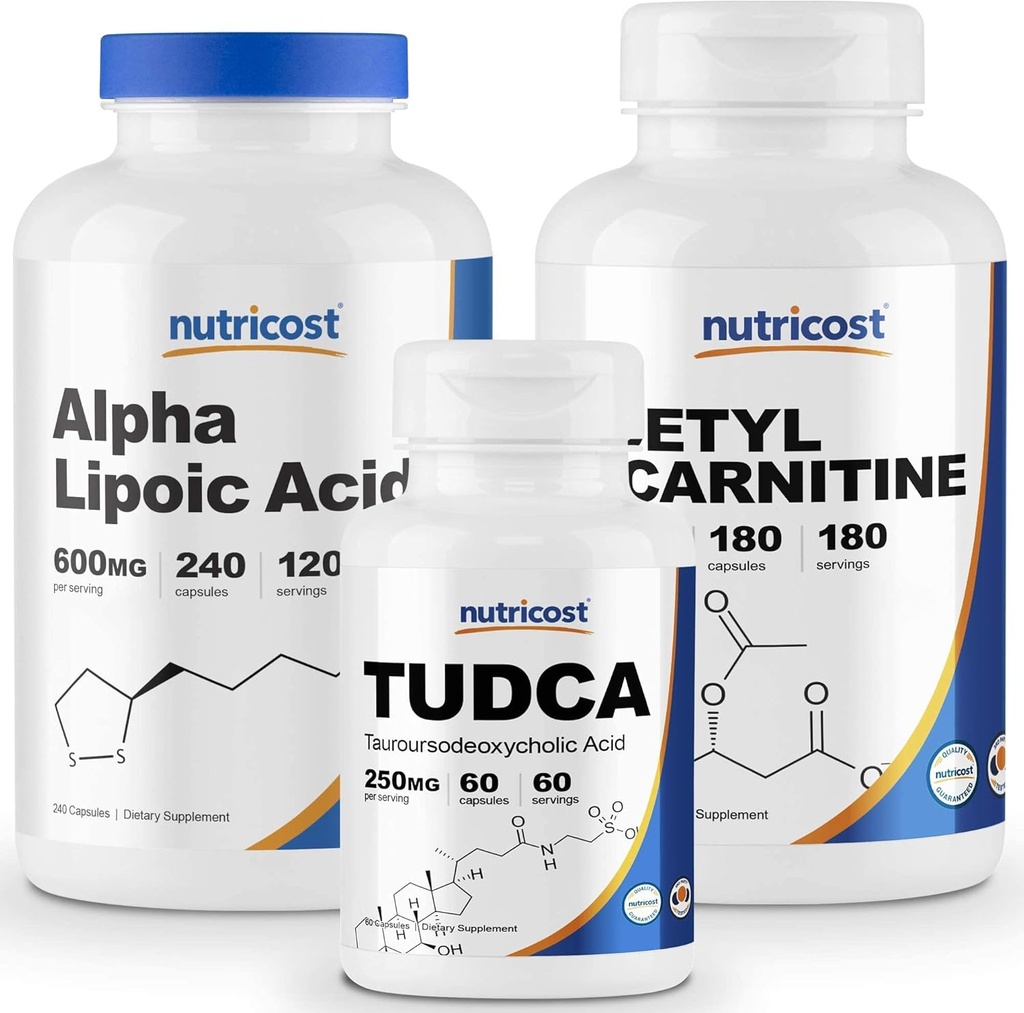 Nutricost Alpha Lipoic Acid 600mg, 240 Caps & Tudca 250mg, 60 Caps & Acetyl L-karnitin 500mg, 180 Caps