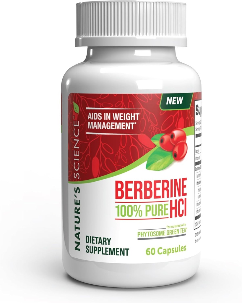 Naturens vitenskap Berberine HCL med fytosom grønn te for vektkontroll, 100% ren klinisk kvalitet Berberine HCL for bedre absorpsjon - hjelper metabolisme, holder full for lengre - 60 Caps