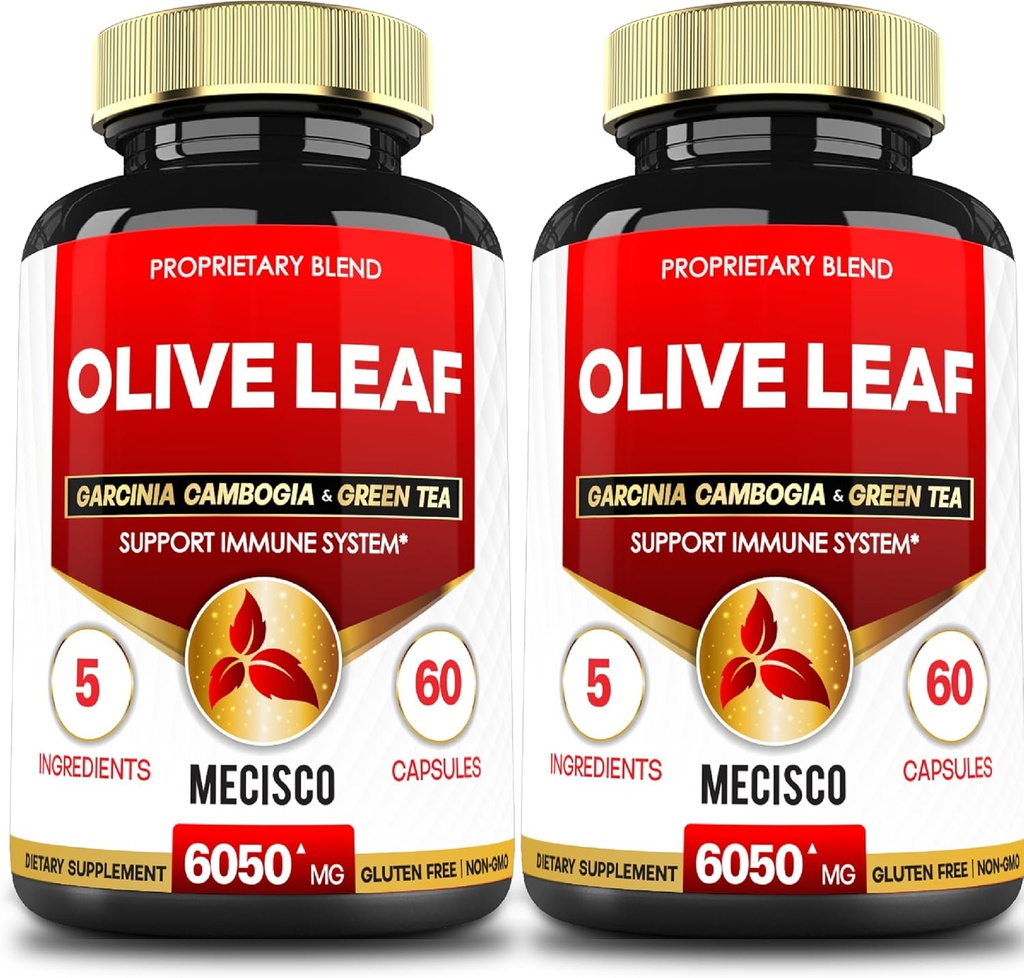 5in1 Olive Leaf Ekstrakt i 4 måneder 6050mg med Garcinia Cambogia, grønn te, grønn kaffe og svart pepper - kardiovaskulær helse, velvære og immun støtte - 2 pakker 60 kapsler