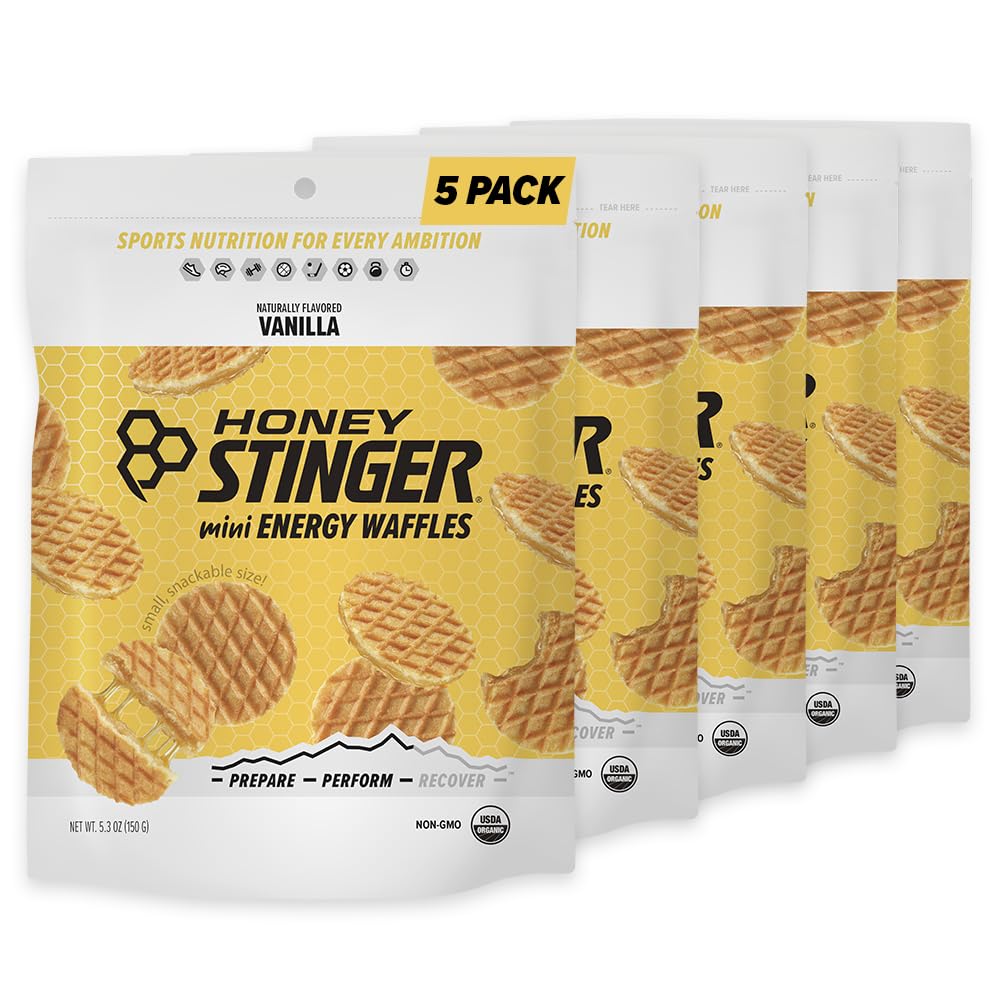 Honning Stinger Organic Mini Vanilla Vafler, Energi Stroopwafel for øvelse, utholdenhet og ytelse, Sportsnæring for hjem og gym, Pre and Post Trening, 5 poser, 26,5 Ounce