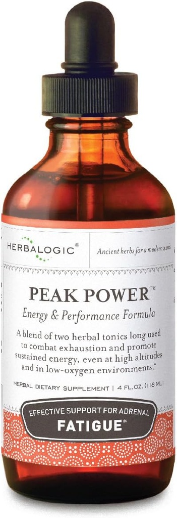 Herbaological - Peak Power flytende urter - Stimulant-fri naturlig energi formel for å bekjempe adrenal tretthet og forbedre fysisk utholdenhet - Inneholder amerikansk Ginseng & Astragalus - 4 Fl. Oz.