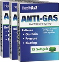 HealthA2Z® Gassrelief Simetikon | 125 mg | Avblitt fra mageforstyrrelse og gass | Anti-flatulens | Avblitter gass raskt og utblåsende (15 tall (Pack of 3))