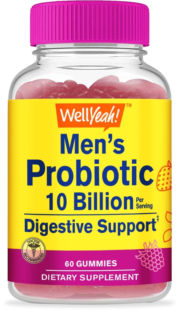 VelJa Probiotiske Gummier for menn med 10 milliarder CFUs, gjenopprette naturlig Digestive Balance, Redusere gass, Bloating, og Uregelmessighet, Glutenfri, Ikke-GMO, Vegetarisk - 60 Gummies