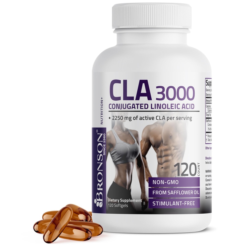 Bronson CLA 3000 ekstra høy potens støtter sunn vektkontroll lean muskelmasse ikke-stimulerende konjugert linolesyre 120 softgels
