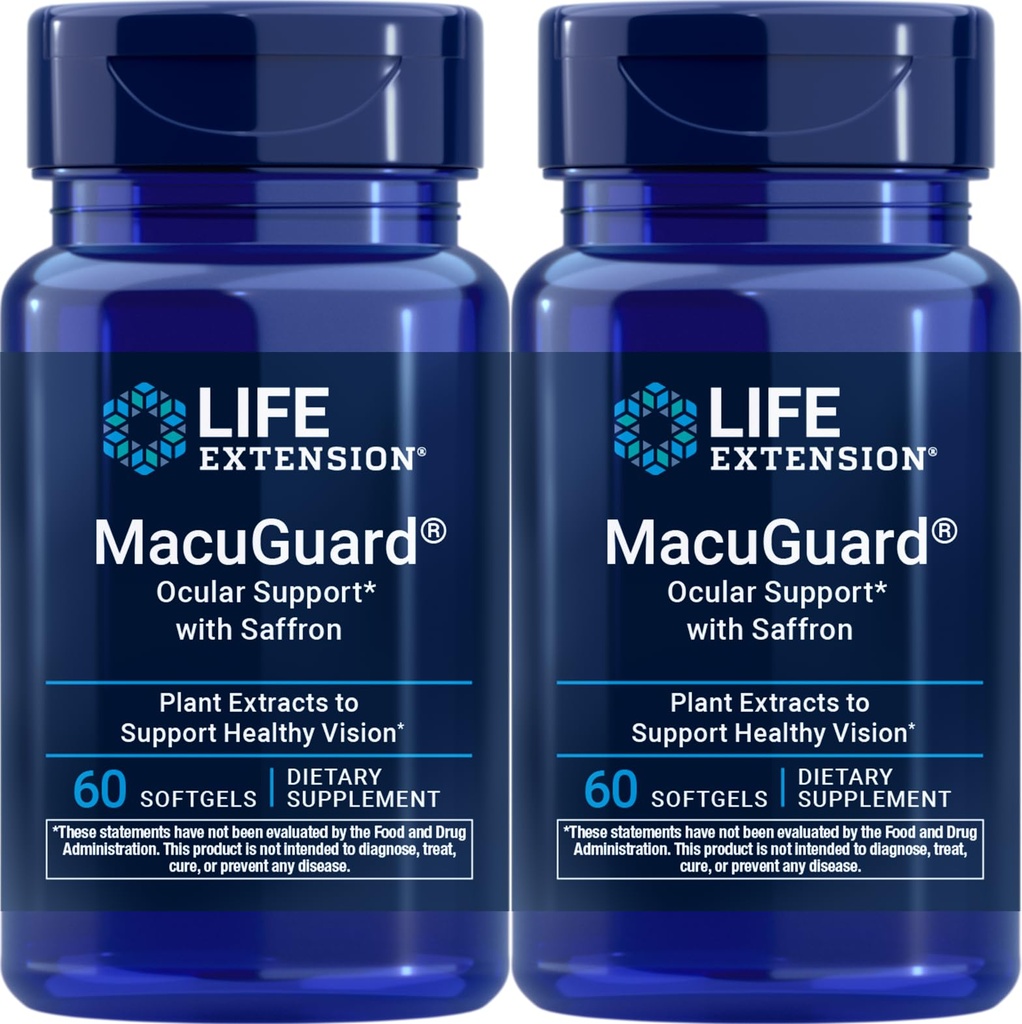 Livsforlengelse MacuGuard Ocular Support med Saffron, 60 softgels (pakke med 2)