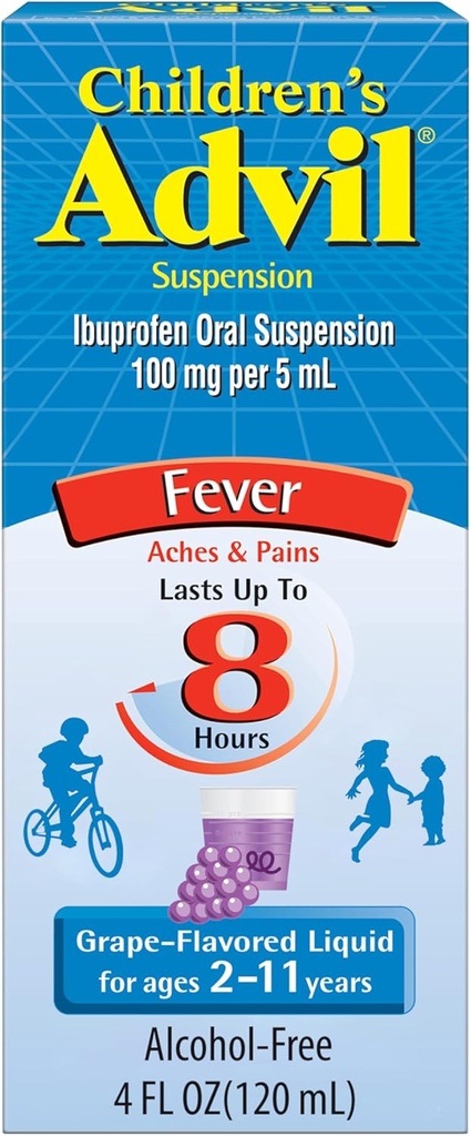 Barns Advil smerte Reliever og feber Reduser, Barns Ibuprofen væske smerte lindring medisin, Grape - 4 Fl Oz