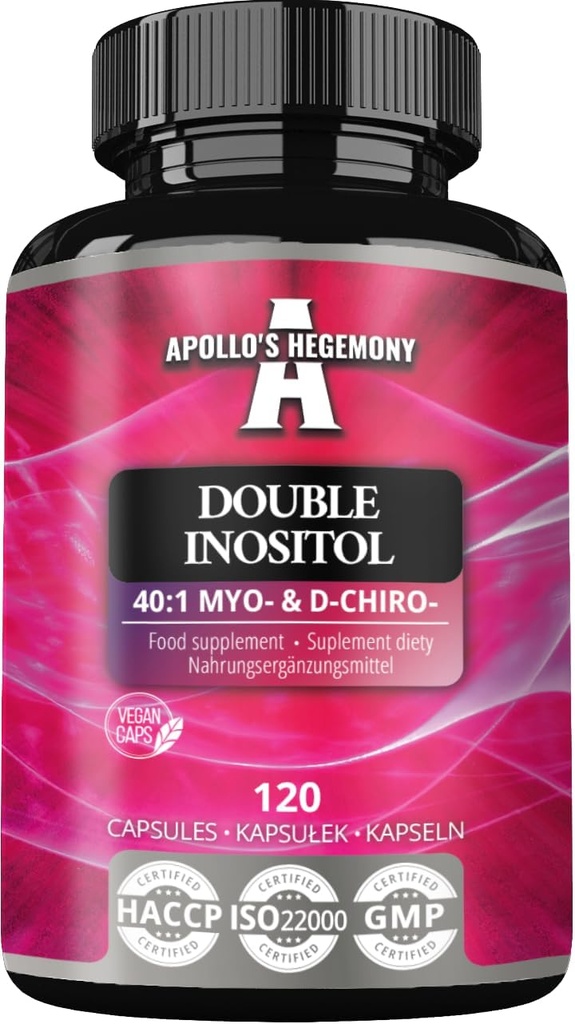 APOLLO'S HEGEMONY Double Inositol 120 Vegan Capsules - Myo-Inositol + D-Chiro-inositol i Optimal 40:1 Ratio - 615 mg per kapsel - 4 måneders forsyning - vitamin B8 Supplement