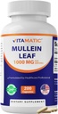 Vitamatic Mullein Leaf 1000mg per servering - støtter sunn andning, bronkial og immunfunksjon - 200 kapsler
